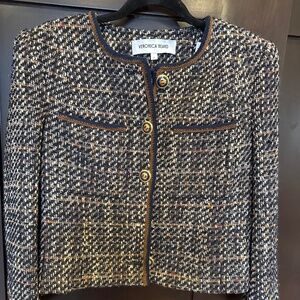 Veronica beard brown tweed blazer with enamel embellished buttons